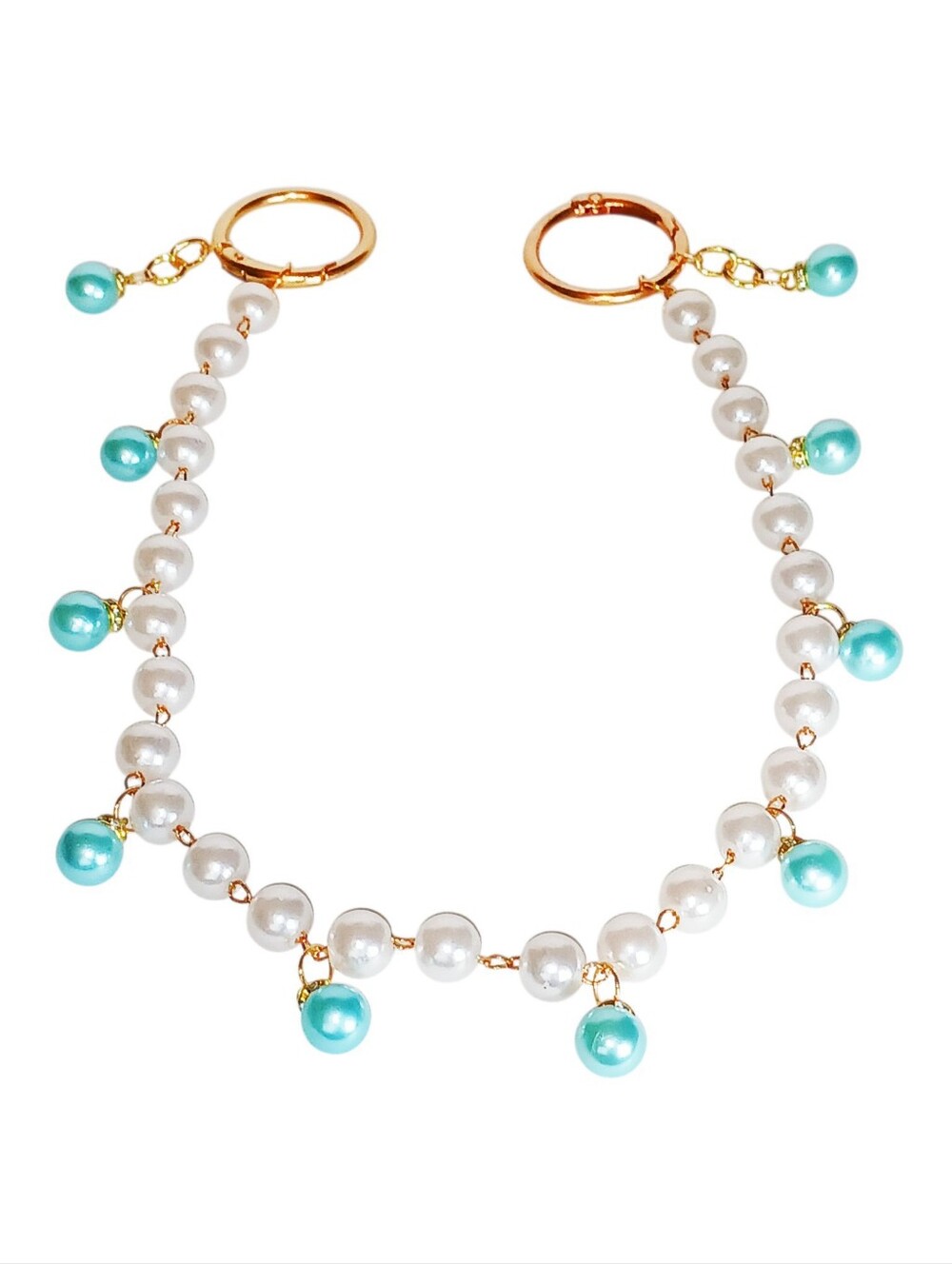 White Aqua Pearl Bag Charm Purse Jewelry Waist Dangle Hip Hanger Balletcore Y2k